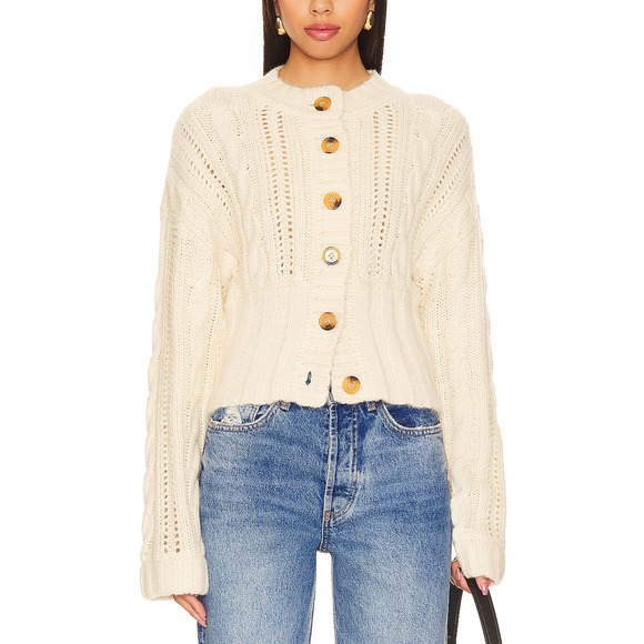 L'Academie Sweaters - L'Academie Cozy Beige Eleni Cardigan Size XS